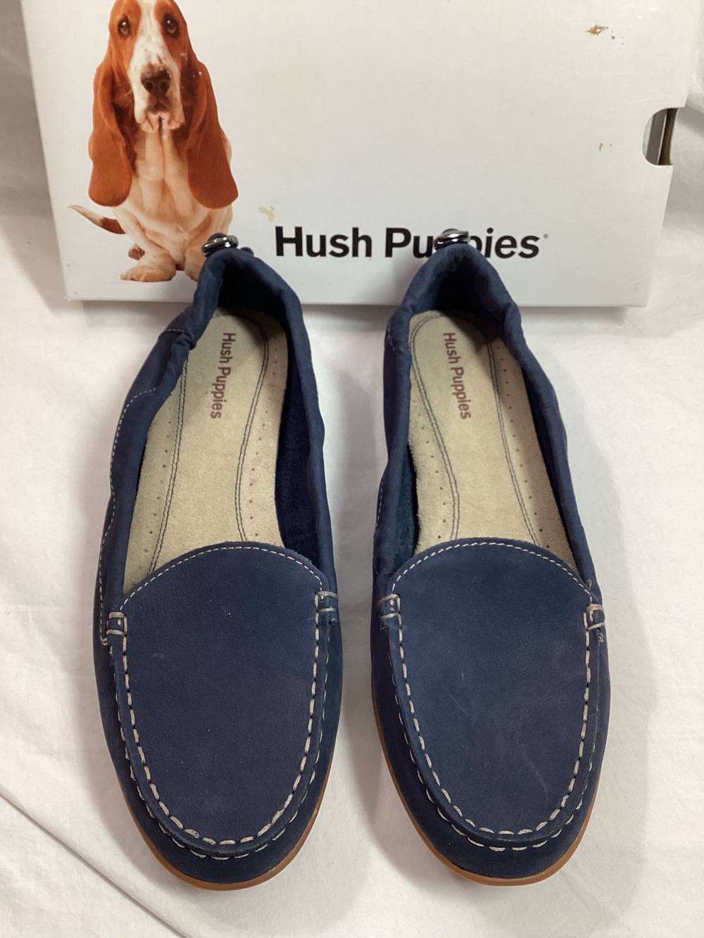 Blue Suede New Hush Puppies Women's 10 Navy Blue Comfort Moccasin Loafers Shoes